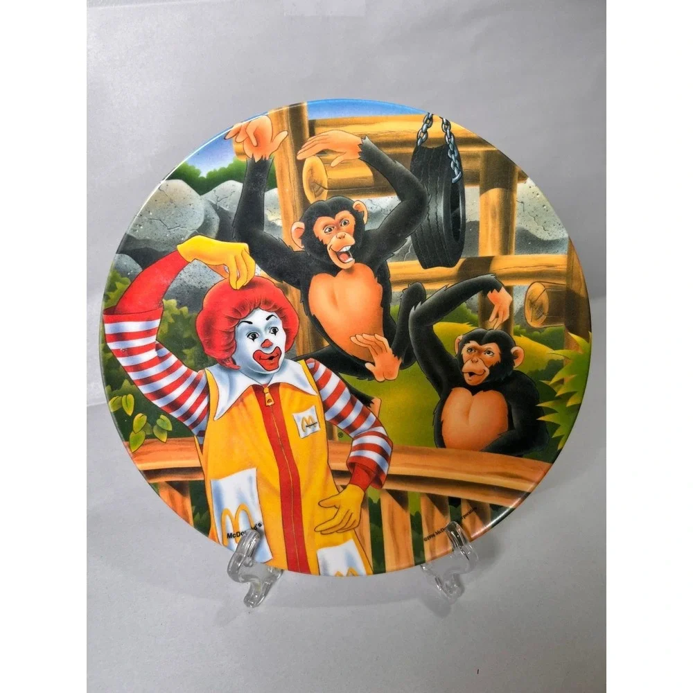Vintage 1996 McDonalds Ronald McDonald Chimpanzee Zoo Animal Melamine Plate 10.5